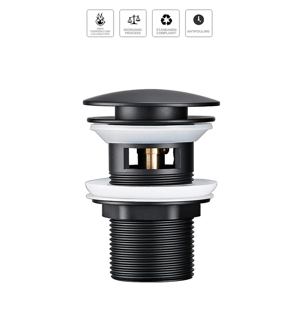 Bathroom Basin Gunmetal Pop-Up Drain Waste Stopper Sink Accessories Solid Support Round Bathtub Brass Flush Drain