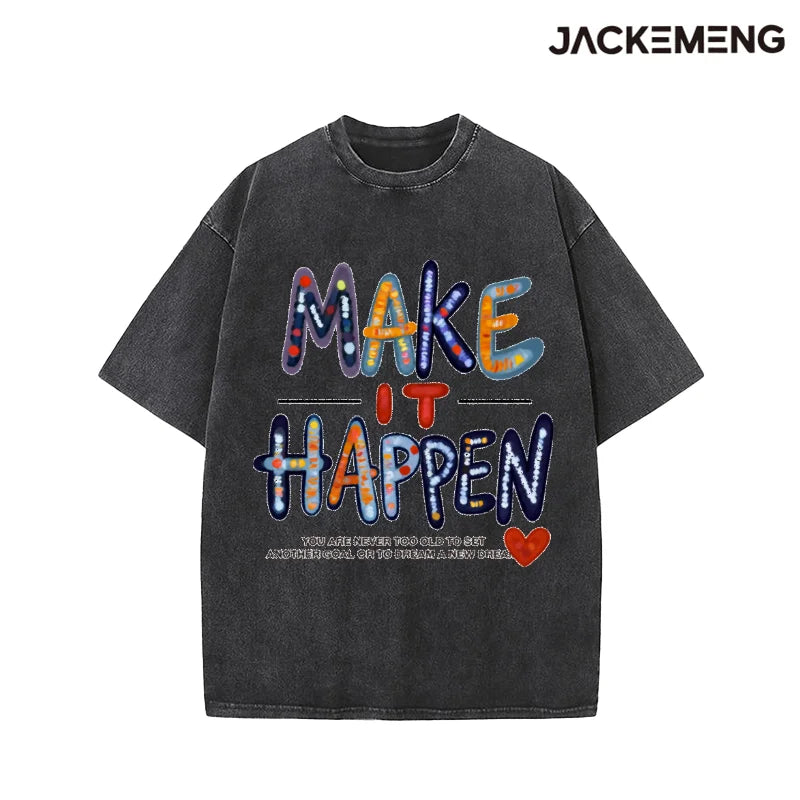 Oversized Washed Retro Motivational Streetwear Print Tshirt USA Stock Wholesale Y2K Casual Tee