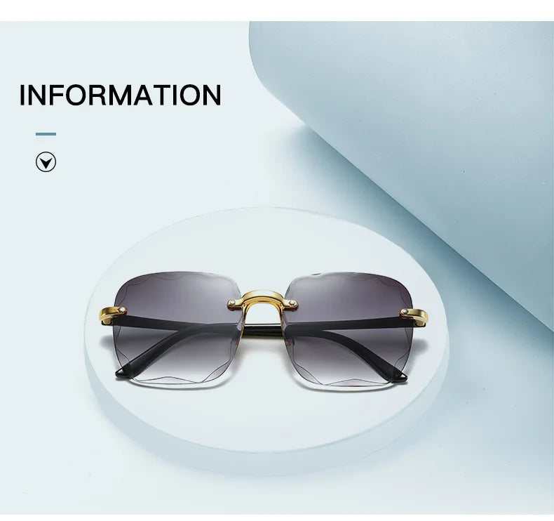 3PCS Square Rimless Sunglasses Women Luxury Brand Designer Summer Red Glasses Fashion Sun glasses For Men UV400 Shades Oculos