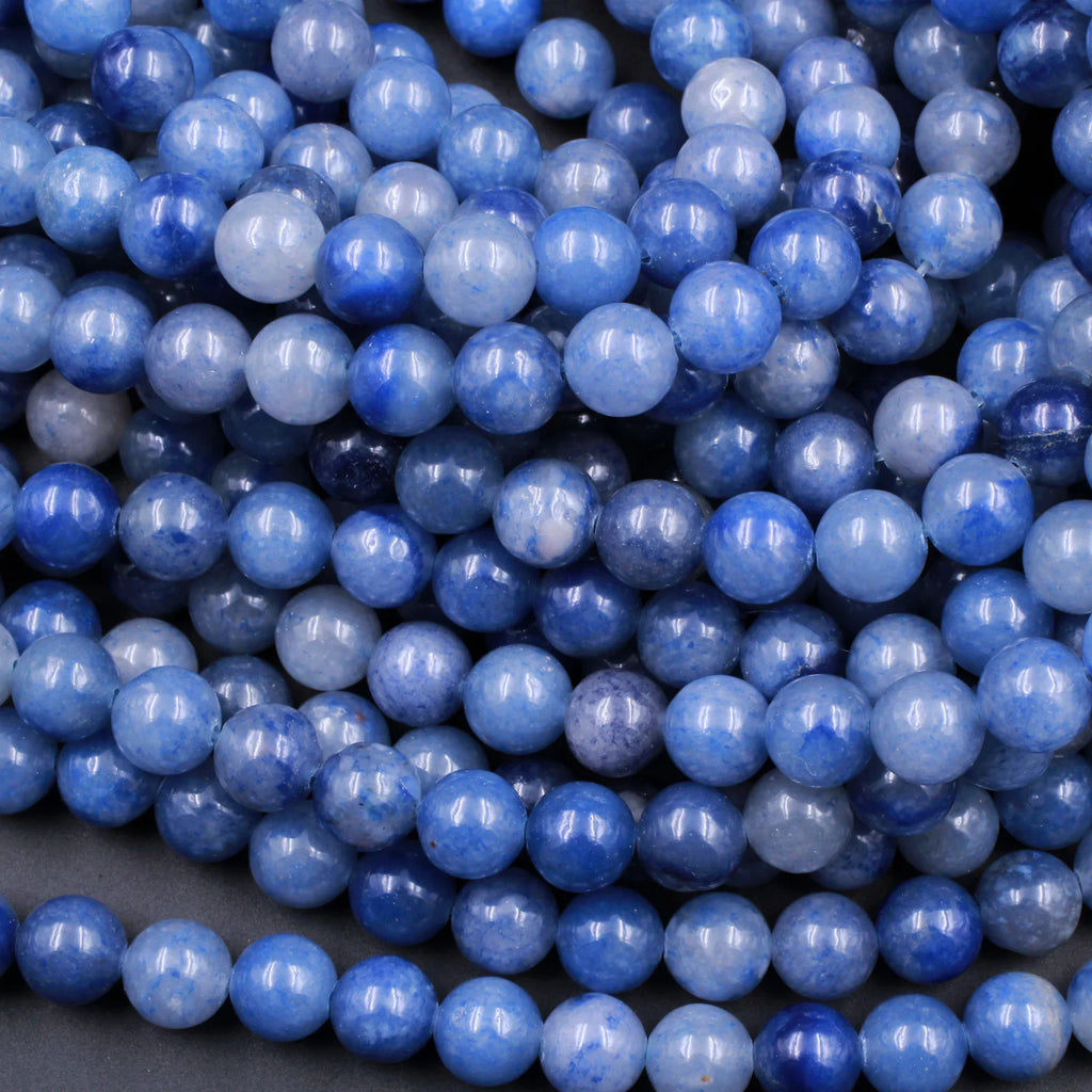 Great Gems Natural Blue Aventurine 4mm 6mm 8mm 10mm Ball Beads White Gemstone 15.5" Strand for Anniversary & Wedding Casual