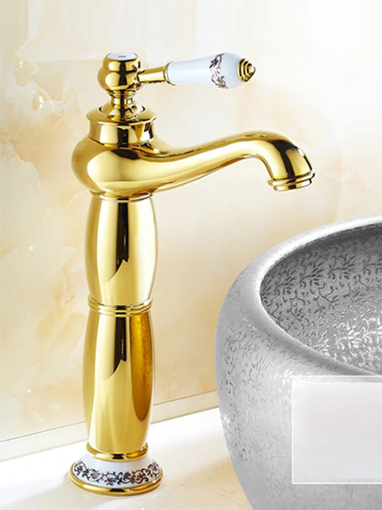 Luxury Basin Faucet Modern Faucet Bathroom Faucet Gold Finish Hot & Cold Brass Basin Sink Faucet Single Handle with Ceramic Taps