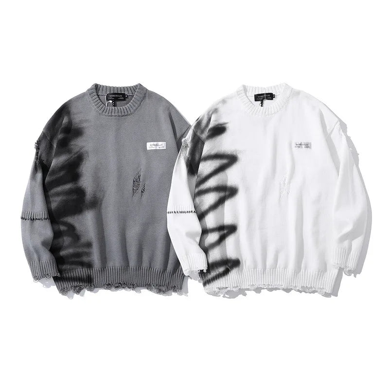 Una Reta Graffiti Sweater Men New Autumn Streetwear Men's Clothes Hip Hop Pullover Men Hole Oversize Couple Sweater