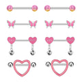 4-Pair Set Personalized Pink Oiled Heart-Shaped Bell Stainless Steel Nipple Rings Wedding Chest Piercing Jewelry Gift for Women