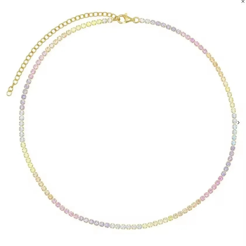 2024 New Arrived Hot Selling European Women Jewelry Choker 2mm CZ Tennis Chain rainbow Necklace for Women