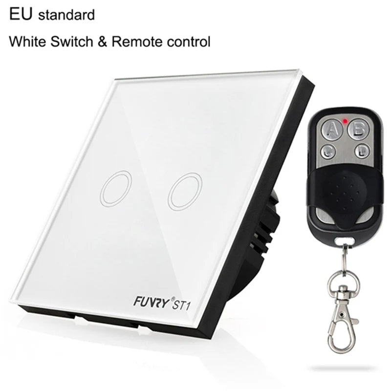 EU Standard 2Gang 170-240V 433MHz Wall Switch Touch Switch Smart Remote Control Luxury Crystal Glass Surface Waterproof 86*86mm
