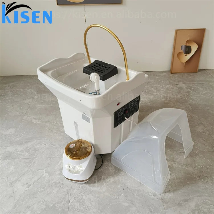 Kisen Salon Furniture Hair Washing Portable Shampoo Sink With Water Tanks SPA Head Water Therapy for Thai Massage Beauty Bed