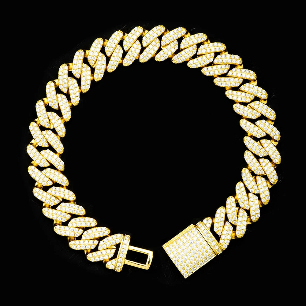 VVS Mossanite Diamond 8-20mm Iced Out  925 Sterling Silver Sharp Angeled Cuban Link Chain Hiphop Trendsetter Bracelet.