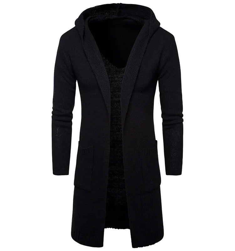 New Style Wholesale Knitted  Fashion Men's Long Sleeves Knitwear Coat Autumn Winter Long Length Cardigan Hoodie Sweater