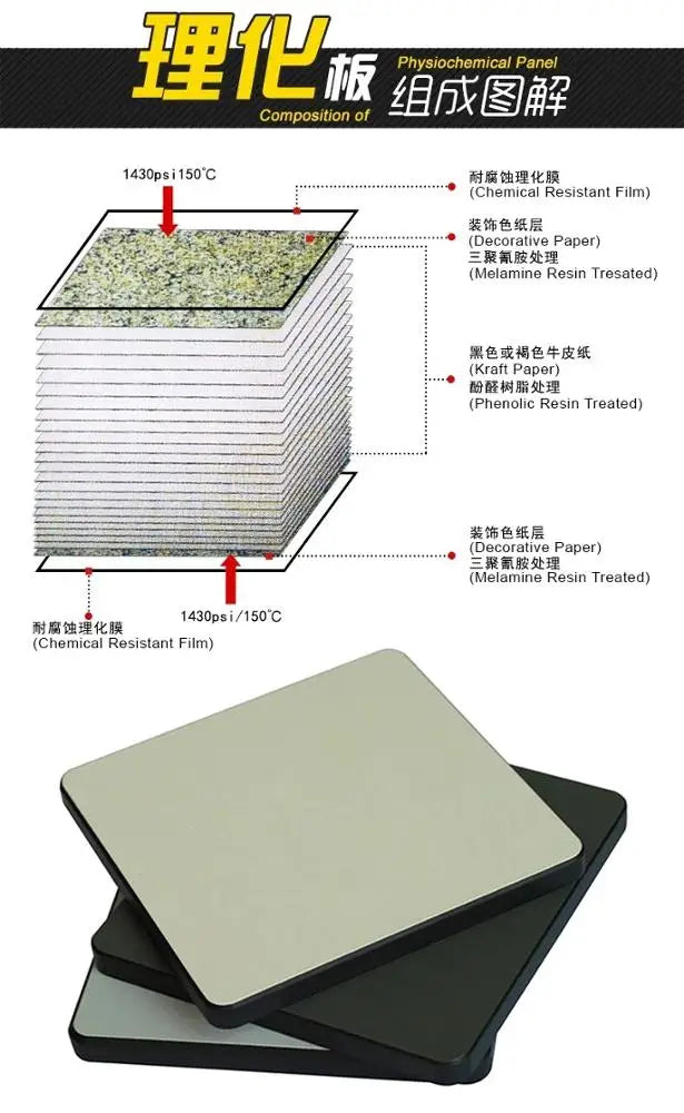 Laboratory Phenolic Resin Corrosion Resistant Benchtop Chemical Lab Worktop with Steel Surface and High-Pressure Laminate