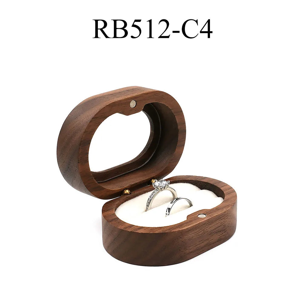 Luxury Customized Logo Engraved Your Name Natural Walnut Jewelry Storage for Rings Necklace Earrings Wooden Gift Box