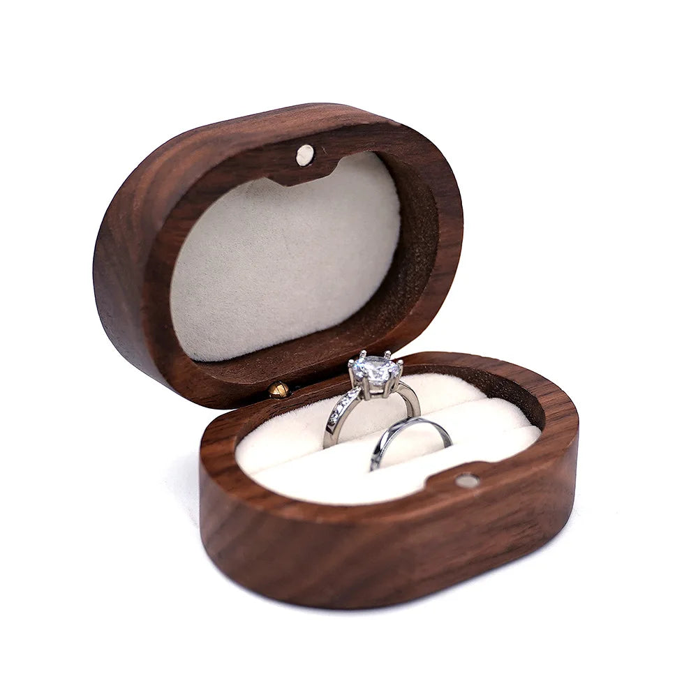 Luxury Customized Logo Engraved Your Name Natural Walnut Jewelry Storage for Rings Necklace Earrings Wooden Gift Box