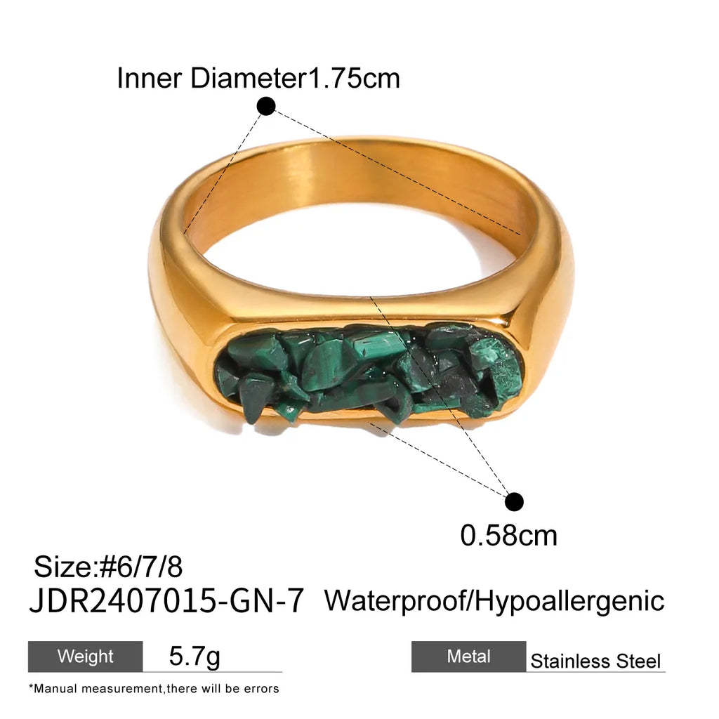 Stainless Steel Shine Inlaid Natural Crystal Geometric Rings Stainless Steel Skin-Friendly 18K Gold-plated Waterproof Jewelry