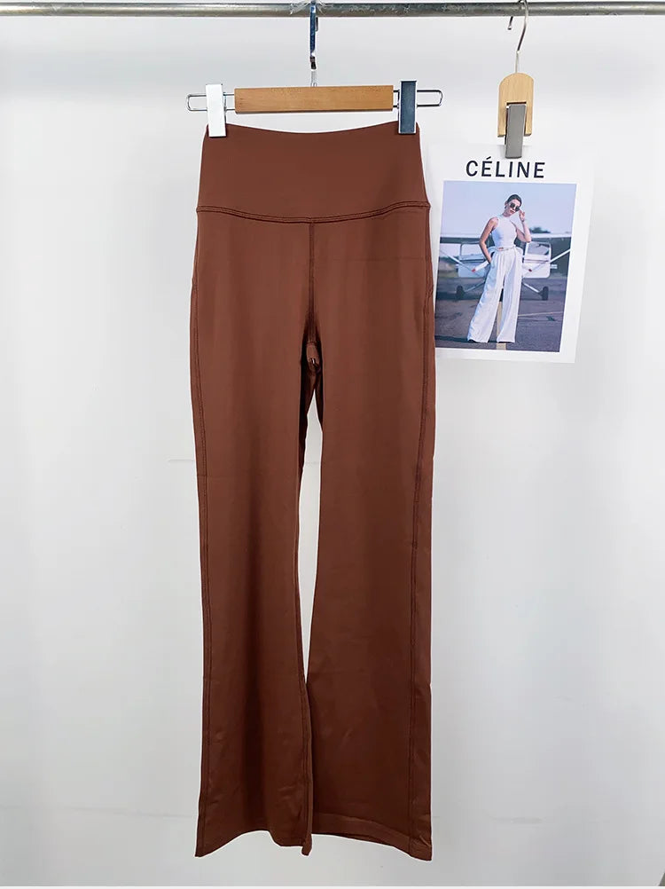 Solid Flared Yoga Sports Fitness Pants Spandex/Nylon High Waist Elastic Slimming Wide Leg Full Length Tummy Control Hip Lifting