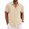 Men's Casual Button Down Shirt Short Sleeve Anti-Pilling Yarn Dyed for Beach Summer Wedding Knitted Weaving Method