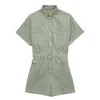 ZATRHMBM Women's Clothing 2025 Spring New Fashion Denim Short Jumpsuit Retro High Waist Zipper Placket Ladies Jumpsuit Mujer