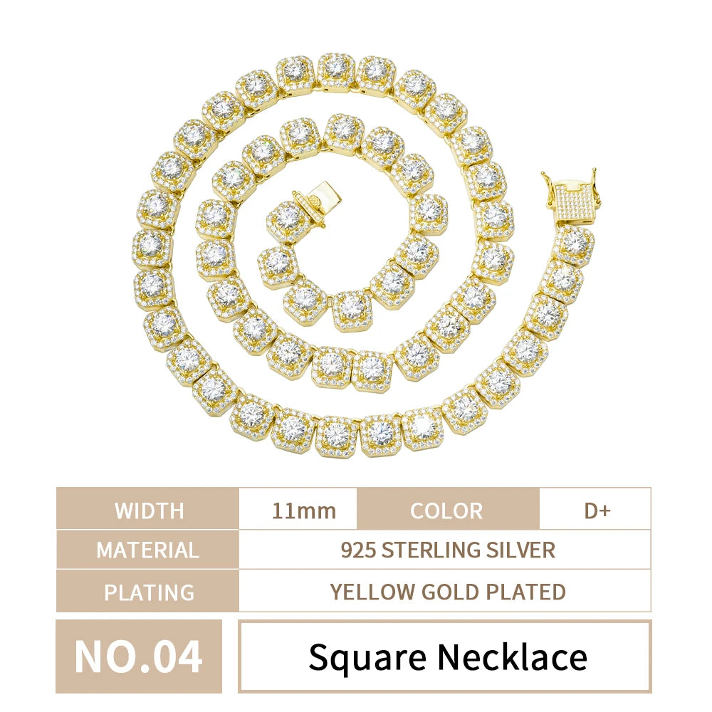 Hiphop Jewelry Iced Out Big Size 20 22 24 Inches square Marquise Clustered Moissanite Diamond Bracelet Necklace Setting