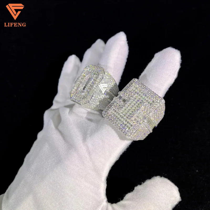 Hip Hop Rings Jewelry Custom Letter Lab Grown Diamond Iced Out VVS Moissanite Rings Sterling Silver 925 Luxury Rings for Men