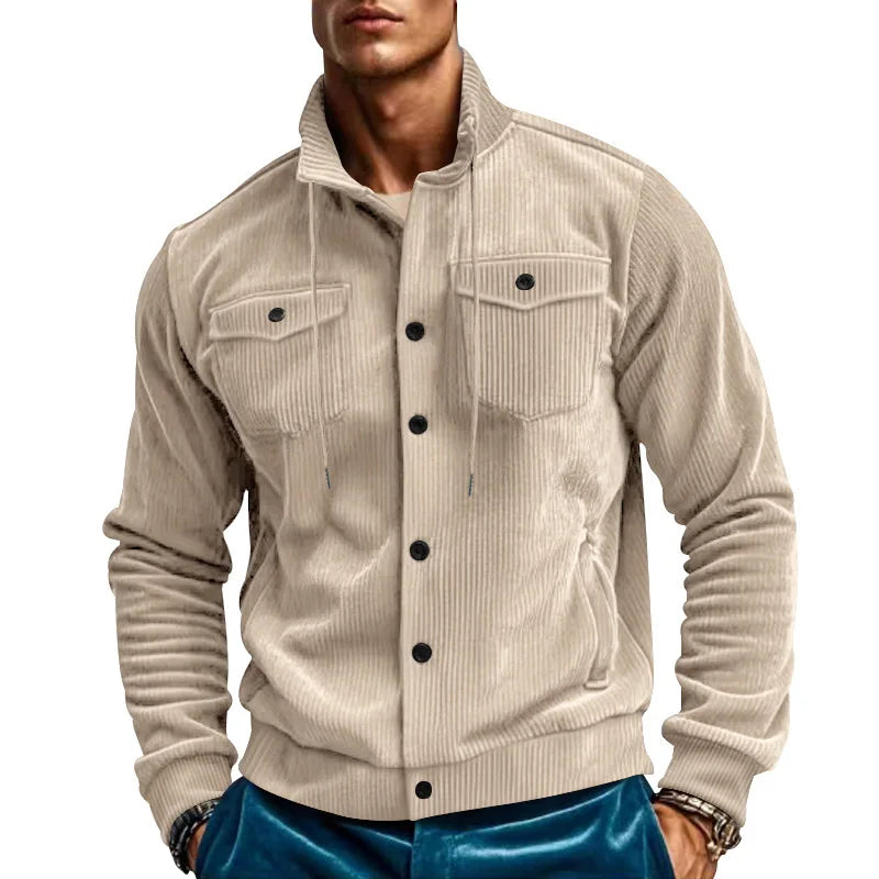 Spring and Autumn Casual Retro Multi Pocket Sports Men's Clothing Lapel Top Single-breasted Solid Color Slim-fit Jacket
