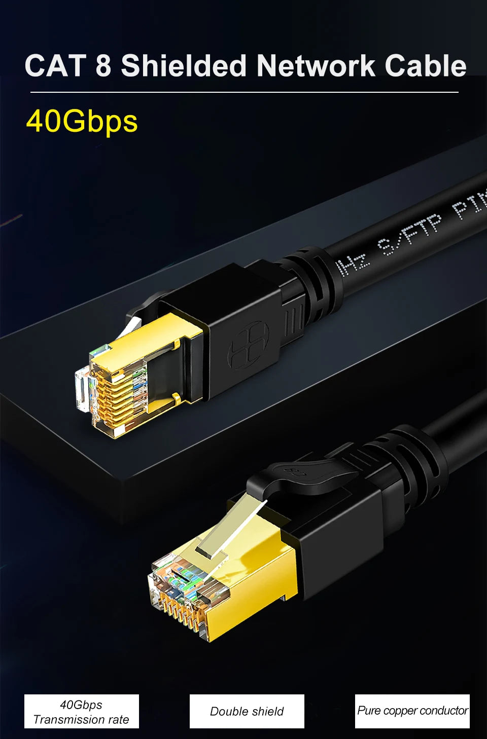 High-Speed RJ45 Ethernet Network Cable CAT8/CAT7 40Gbps 2000MHz PVC LAN Cable for Laptop Router - Internet Data Transfer