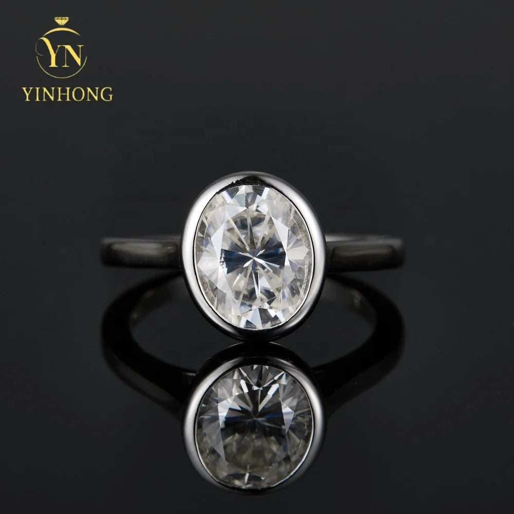 Silver 925 18k Gold Plated Jewelry Full Moissanite Women Rings 925 Silver Women Oval Moissanite Rings