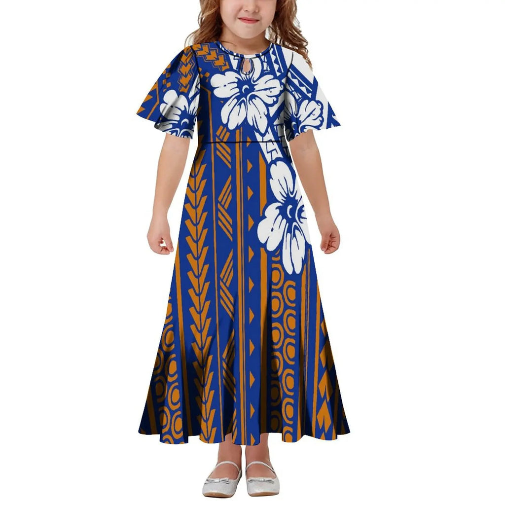 New Hawaiian Style Drop Collar Design Baby Girls Long Dress Children Size in Dresses Fit Flare Toddle Girls Dresses for Kids