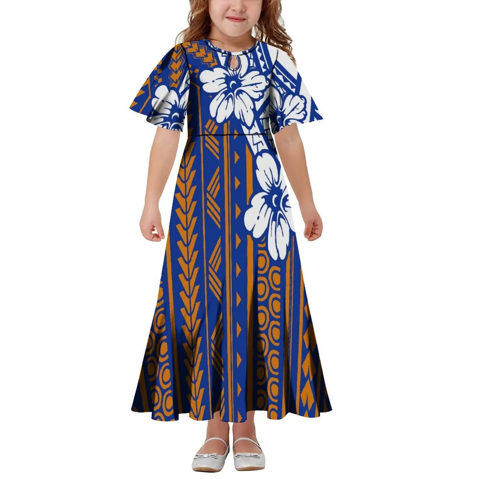New Hawaiian Style Drop Collar Design Baby Girls Long Dress Children Size in Dresses Fit Flare Toddle Girls Dresses for Kids