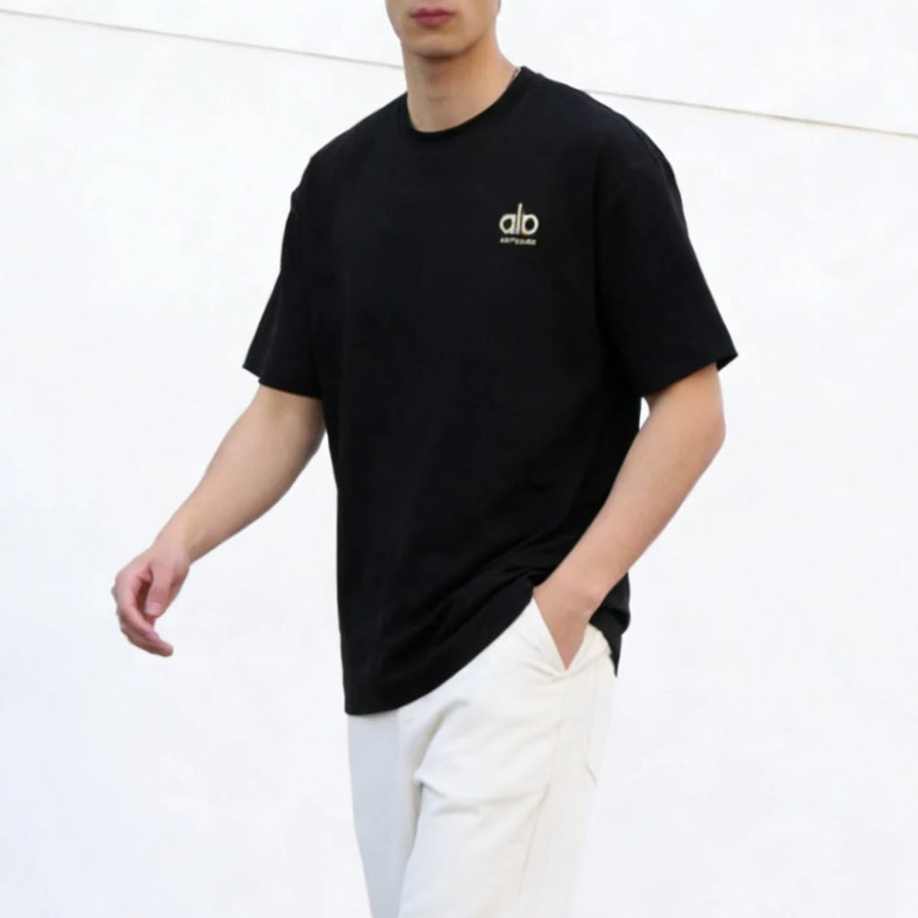 High Quality Men's Casual Knitted Polyester/Cotton 200GSM Loose Short Sleeve O-Neck Letter Custom Embroidery Anti-Wrinkle