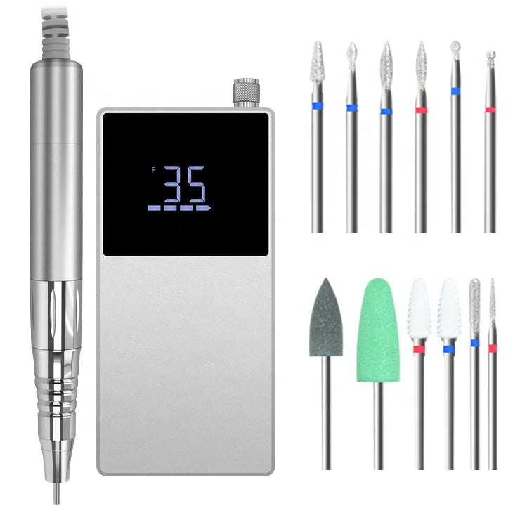 AT-NDB-012 Nail Drill E File Engrave Machine Polishing Manicre Salon Sander Rechargeable Brushless Drill Handle with 12 Bits