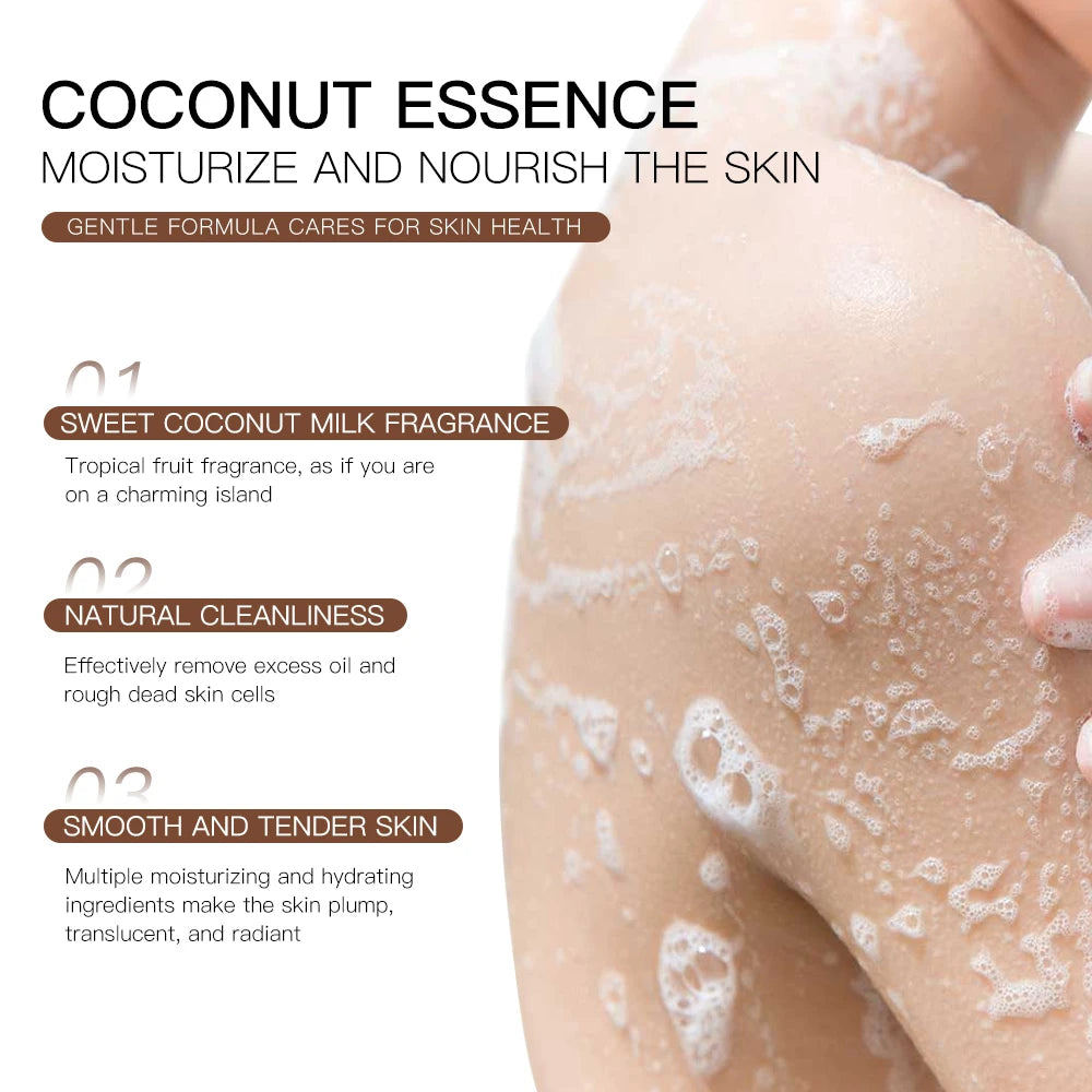 Aiooce Natural Coconut Shower Gel 500ml Herbal Infused Whitening Moisturizing Body Wash Bath Cream