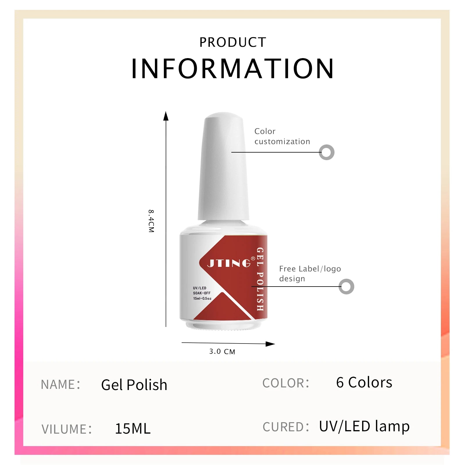 JTING Normal Bulk Gel Nail Polish 6Colors OEM/ODM Factory Manufacturer Custom Gel Nail Polish Bottle 15ml Uv Nail Gel