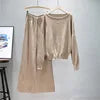 Fashion Casual Suit Women's Spring Loose Knit Sweater Wide Leg Pants Two-piece Set