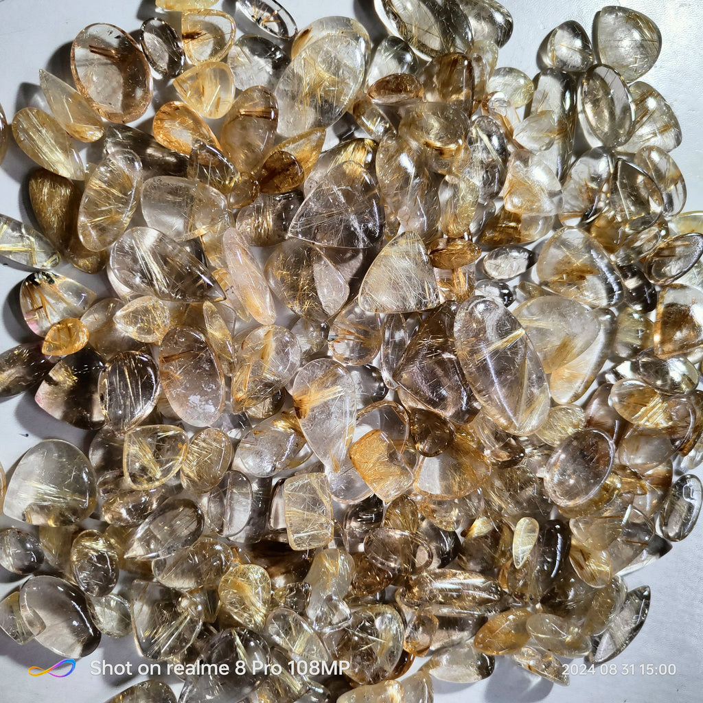 Wholesale 100pcs Love-Themed Natural Rutile Quartz Cabochons Loose Gemstones for Jewelry & Home Decor Perfect Souvenirs & Gifts