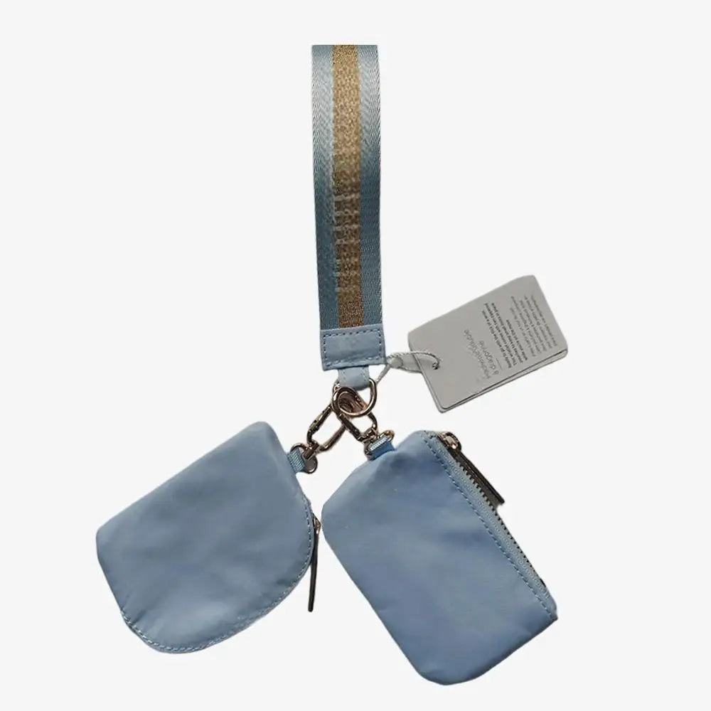 Light Weight Nylon Zipper Dual Pouch Portable Business Wristlet Hanging Keychain Bag in USA Overseas Warehouse