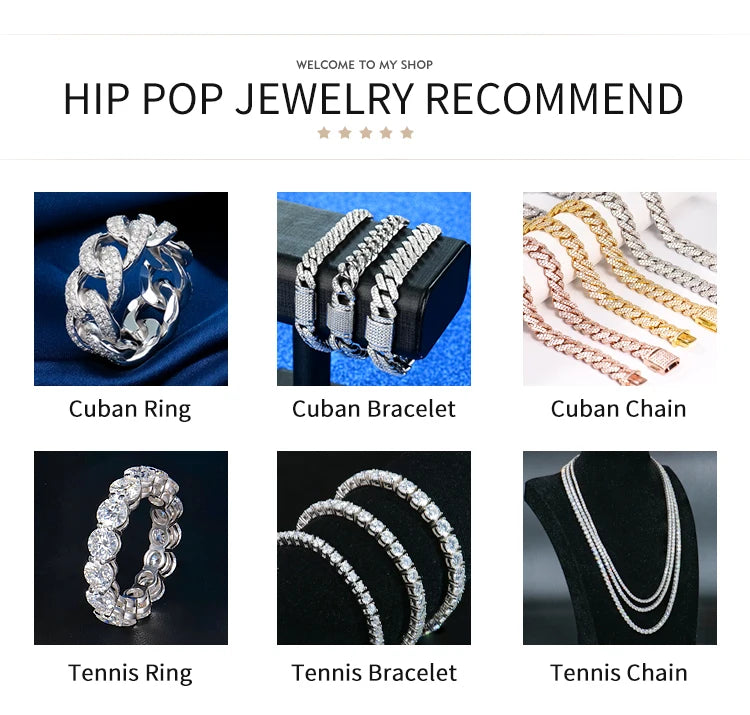 Custom Luxury 12 16 20 mm Full Iced Out Hiphop Moissanite Diamond Miami Silver Cuban Link Chain Bracelet in Silver 925 for Men
