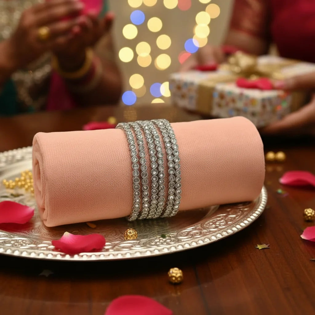 Silver Plated Fashion Jewelry Set with Crystal Stone Bangles | Elegant Bracelet Set for Women and  Girls For festive collection