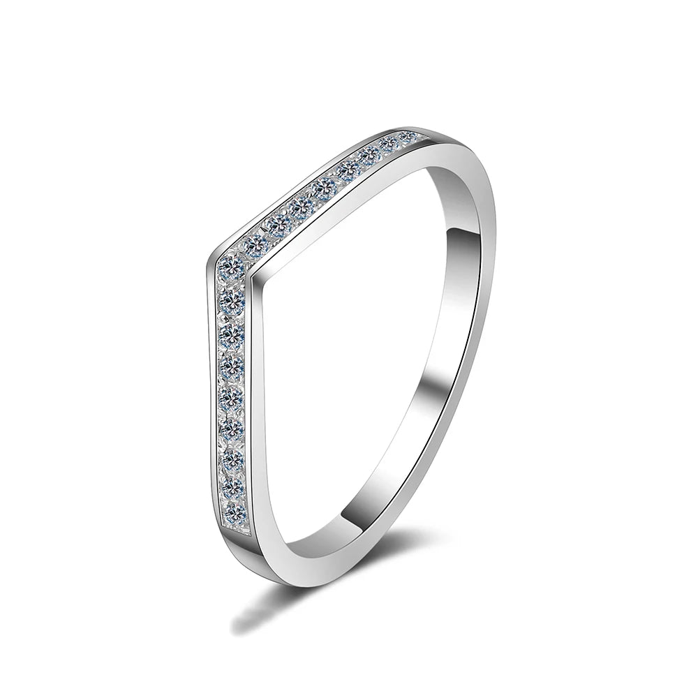 Drop Shipping With Box 0.14 Ct Eternity Moissanite Promise Rings for Her V Shaped Stackable Wedding Engagement Rings for Women