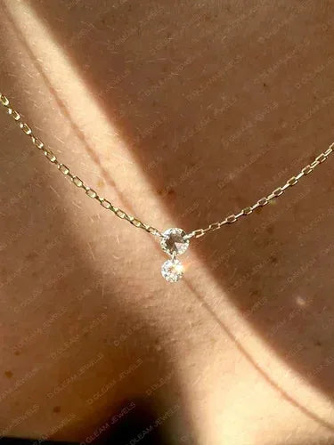 Trendy Women's 14K Yellow Gold Plated Floating Diamond Necklace 2 Real Diamonds 1.72 Ct Total IGI Certified Link Chain