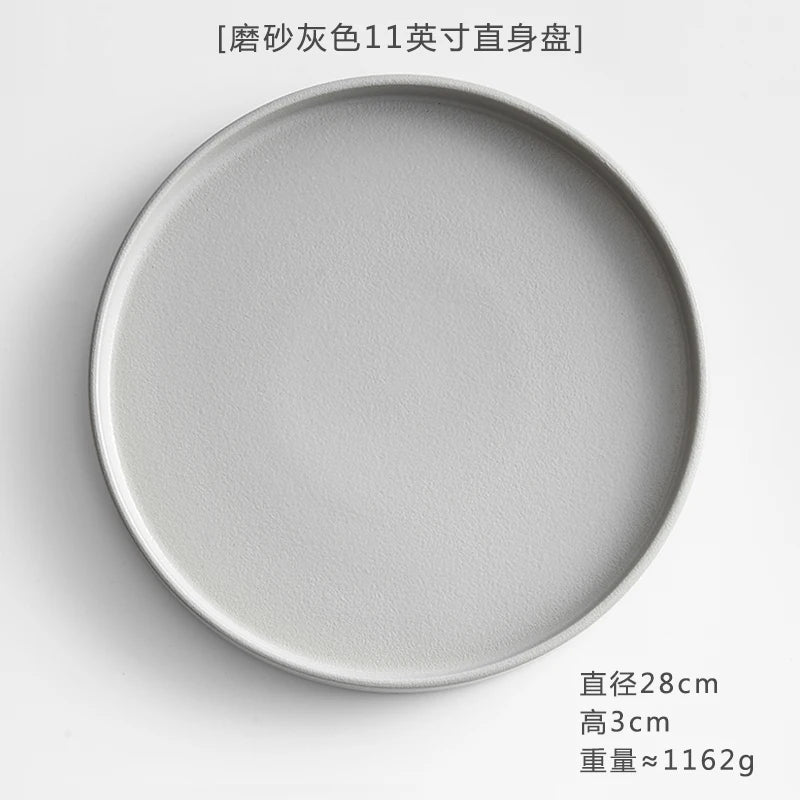 11 Inch Dinner Plate Black and White Ceramic Western Steak Ramen Plate Home Round Fruit Dessert Snack Plate Restaurant Tableware