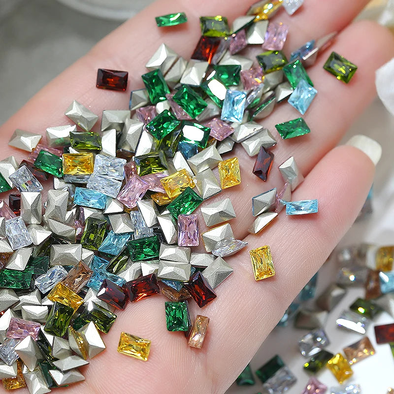 Z89 Glitter Shimmer High Quality Diamond Nail Jewelry Colorful 4*6mm Glass Crystal Nail Rhinestones Diy Nail Supplies