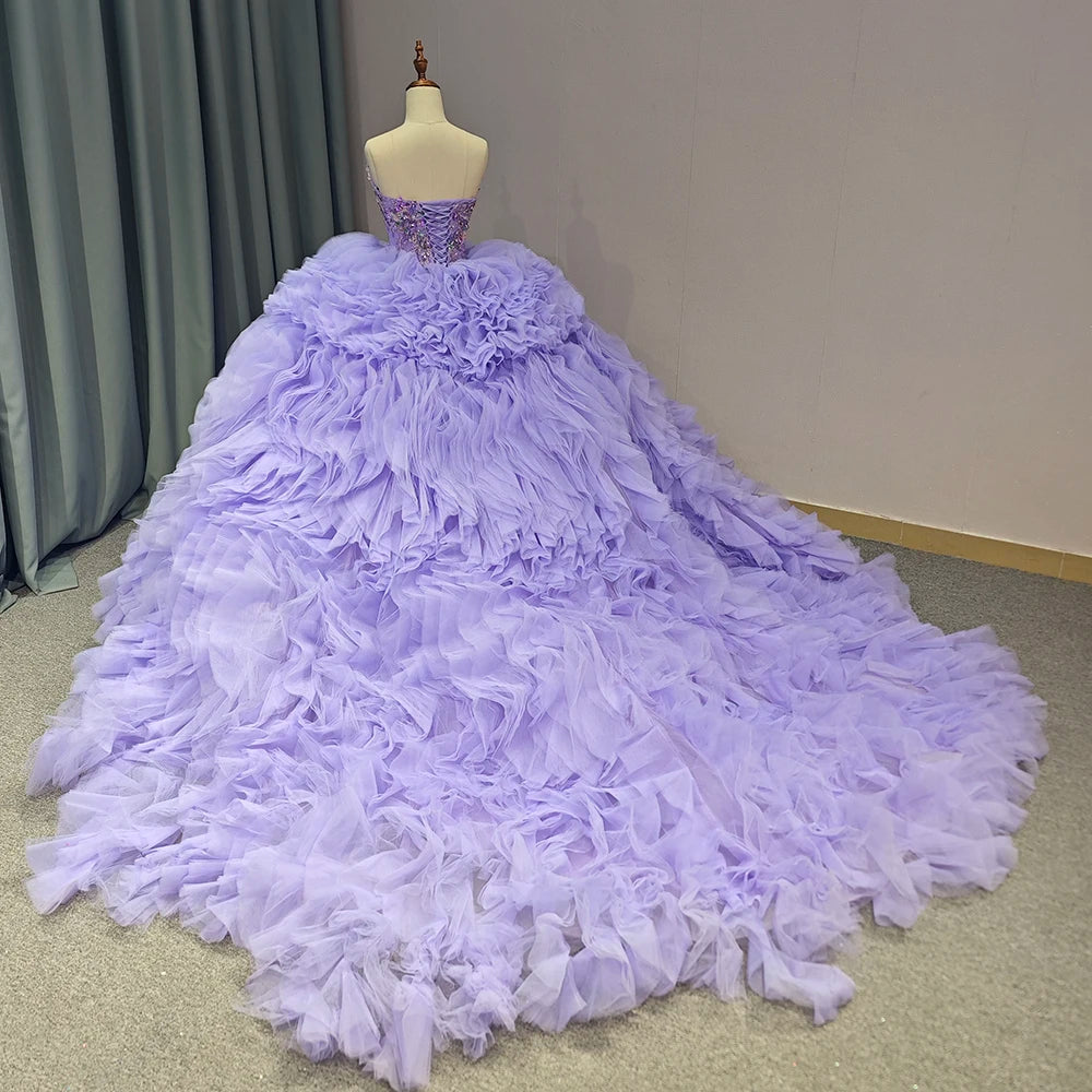 Jancember 6686 Elegant Purple Ruched Sequins Beaded Puffy Quinceanera Gowns Dresses