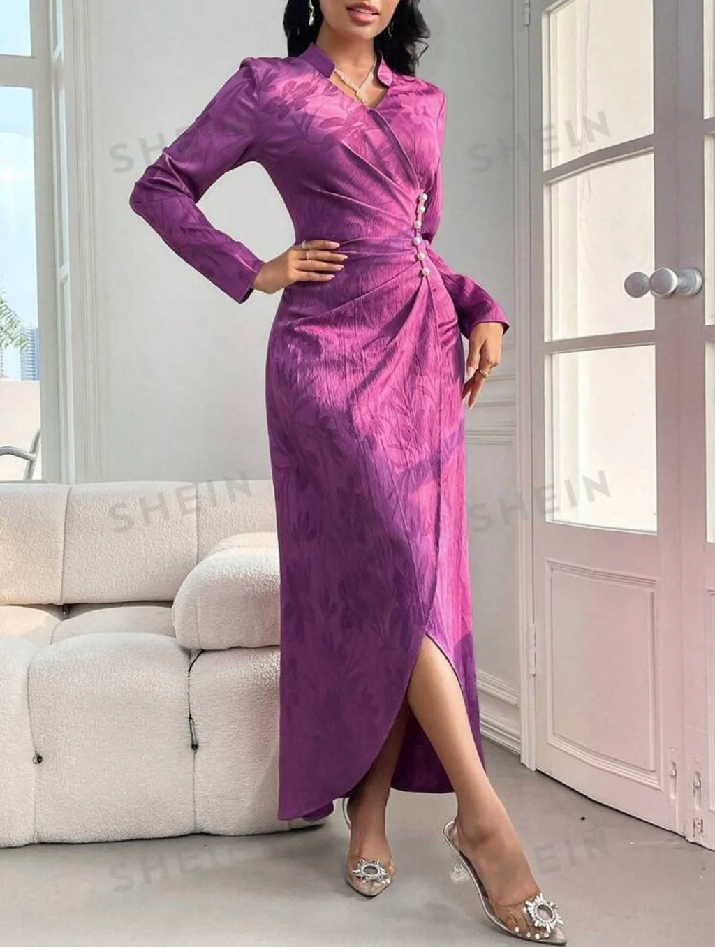 Elastic Stretchy Acetate Satin Jacquard 3D Textured Satin Floral Jacquard Fabric for Making Women Cheongsam Dresses Casual Wear