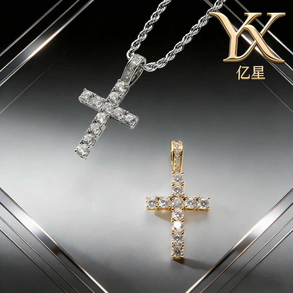 Factory Hot-selling European American Cross Necklace Light-Luxury Niche High-End Copper Zircon Hip-Hop Pendant