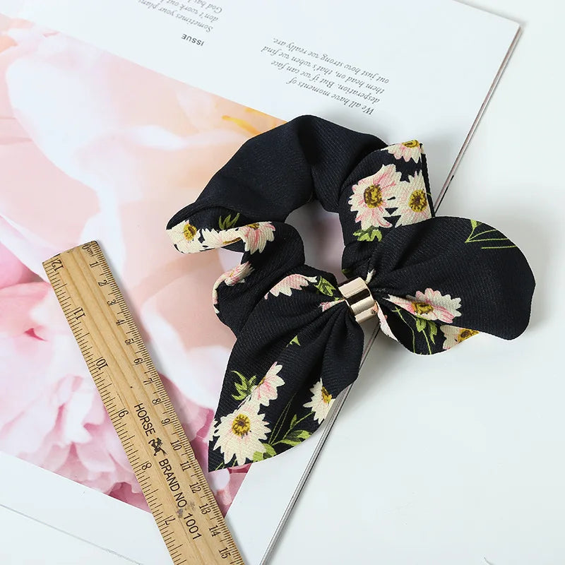 Cute Rabbit Ear Floral Women Hair Accessories Elastic Hair Band Hair Rope For Girls Rubber Band Tie Hair Scrunchies