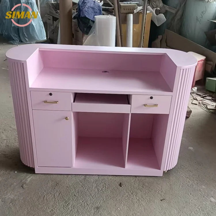 Siman Customizable High Quality Pink Wood Nail Spa Reception Desk Modern Small Design for Beauty Salon Barber Shop Hotels Malls