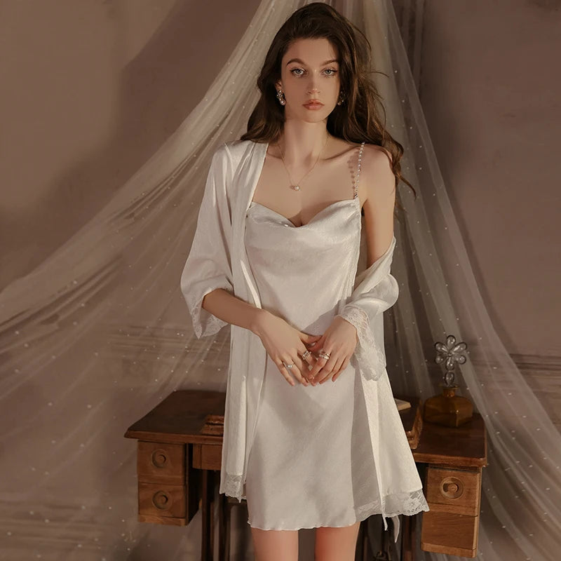 Swdplus-size Pajamas Swing Neck Sexy Backless Seductive Ice Silk Halter Nightdress Women's Home Wear