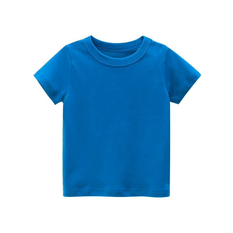 2026 Summer Girls Boys Solid T-Shirts Clothes 100% Pure Cotton Short Sleeve Yellow Red Green Kids UnderShirt Bottomming Clothing