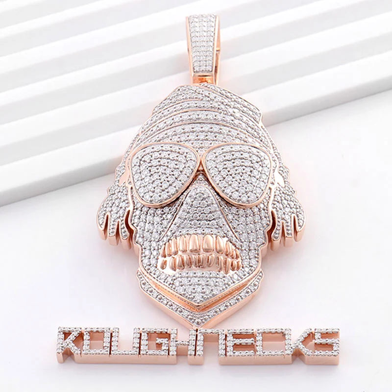 Starspire Jewels 925 Sterling Silver Hip Hop Skull Pendant Emerald Cut Moissanite Iced Charm Unisex Statement Necklace Jewelry