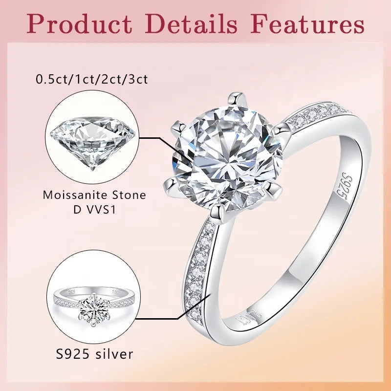 Starsgem 925 Sterling Silver D VVS1 Moissanite Gemstone Engagement Rings for Women