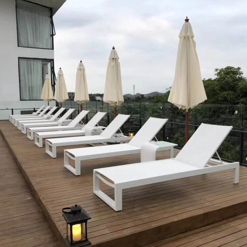 Modern Mesh Fabric Lounger With Aluminum Frame for Beach Garden Patio Hotel Resort Poolside Durable Lounger