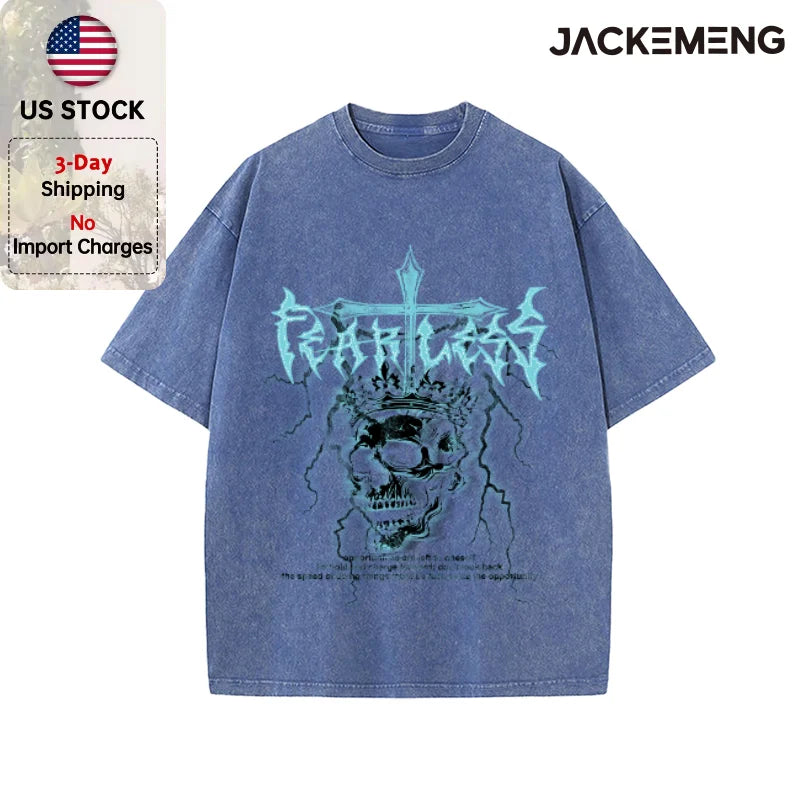 Oversized Vintage Retro Gothic Skull Streetwear Print Tshirt USA Stock Wholesale Y2K Casual Tee